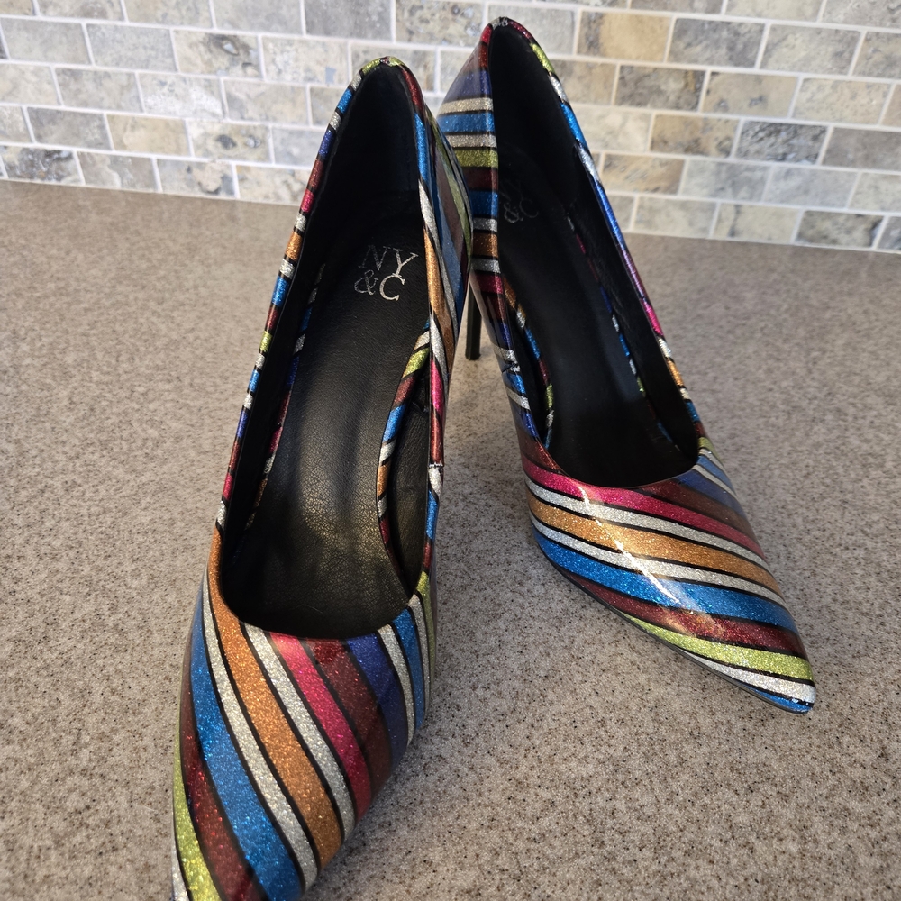 New York & Company Multicolor Striped Heels